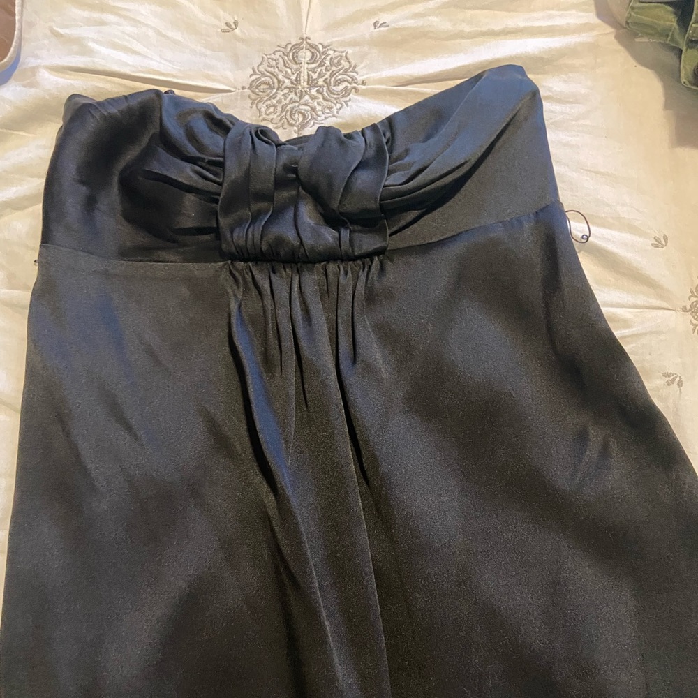 Black Satin Strapless Flowy Top